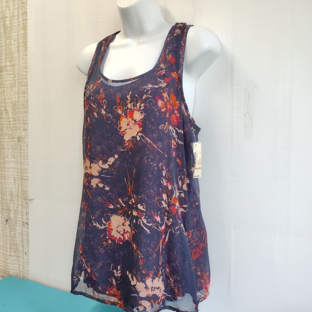 NWT Ana Sleeveless Lined Top Chiffon Navy Size M